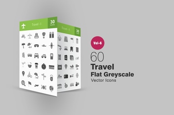 60 Travel Flat Greyscale Icons