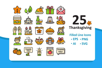 25 Thanksgiving Icons - FIlled Line
