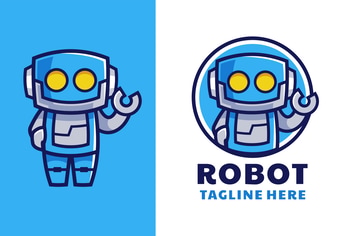 Blue Robot Cartoon Mascot