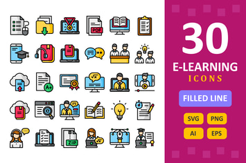 30 E-Learning Icons - Filled Line
