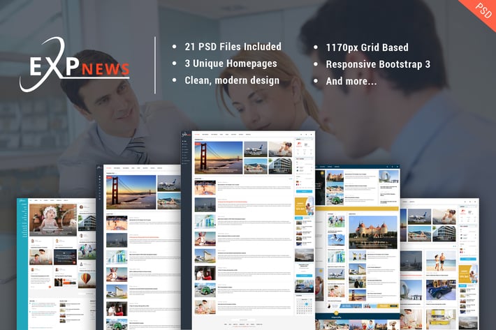 ExpNews - News & Magazine PSD Template