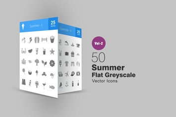 50 Summer Greyscale Icons