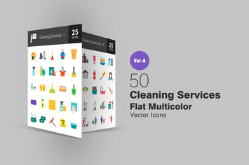 50 Cleaning Services Flat Multicolor  Icons