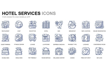 Hotel Service Thin Line Icons
