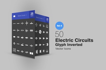 50 Electric Circuits Glyph Inverted Icons