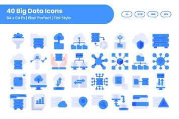 40 Big Data Icons Set - Flat