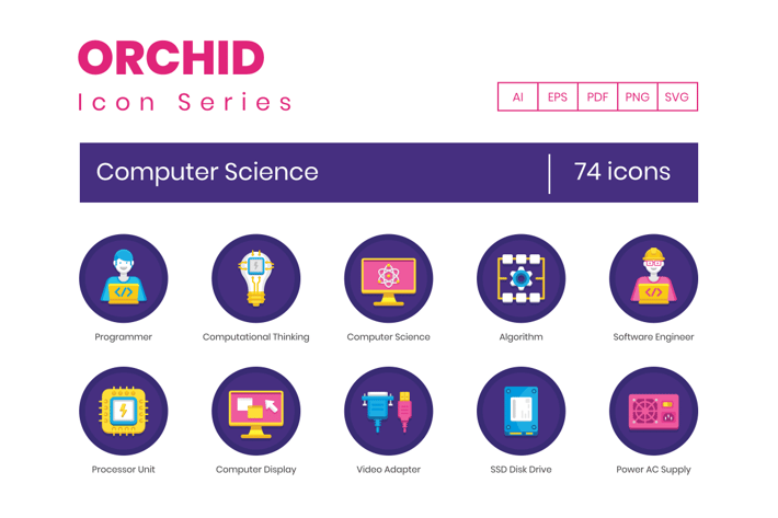 74 Computer Science Flat Icons