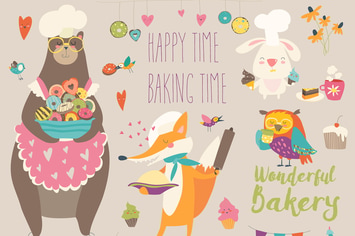 Vector cartoon set animals baking the sweets