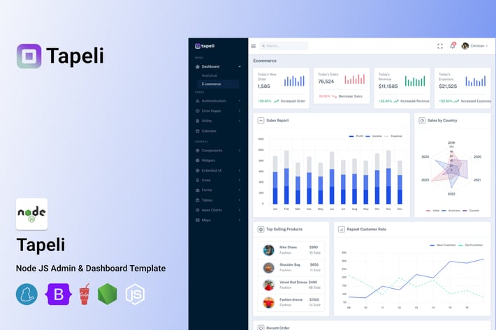 Tapeli - Node Js Admin Dashboard Template
