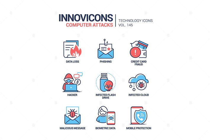 Computer attacks - line design style icons