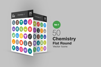 50 Chemistry Flat Round Icons