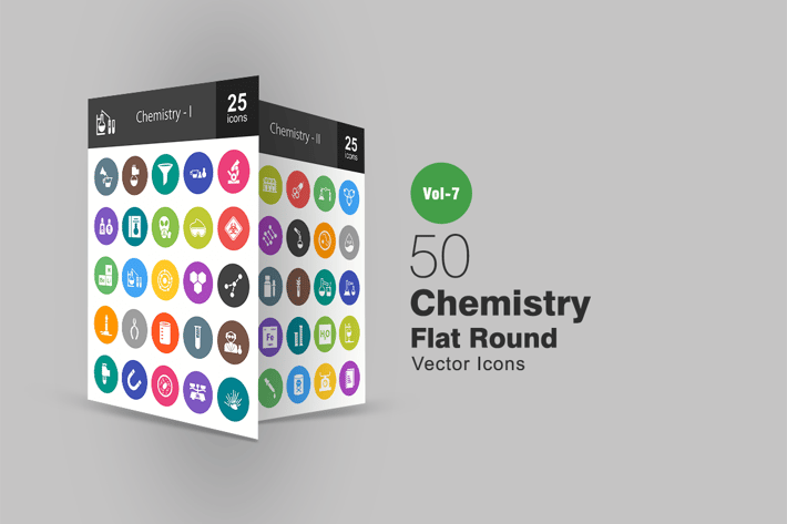 50 Chemistry Flat Round Icons