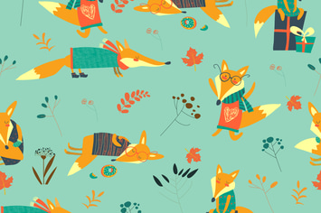 Vector cute foxes seamless pattern with autumn 