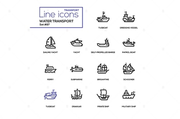 Water transport - line design icons set