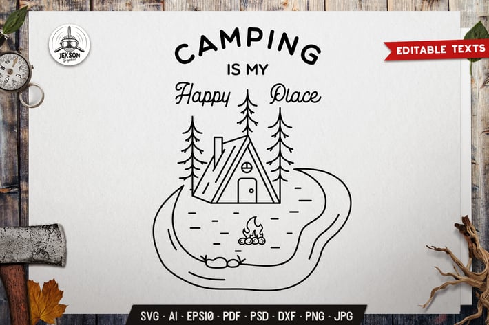 Summer Line Art Graphics. Camping Badge Design