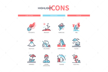 Disasters - modern line design style icons set