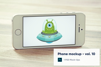 Phone on the wooden desk mockup close-up - Vol.10