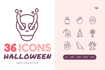 36 Halloween Outline Style Icons Pack