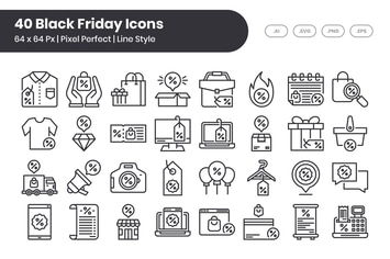 40 Black Friday Icons Set - Line