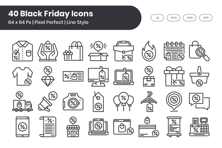 40 Black Friday Icons Set - Line