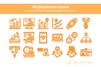 40 Business Icons Set - Orange Lineal Color