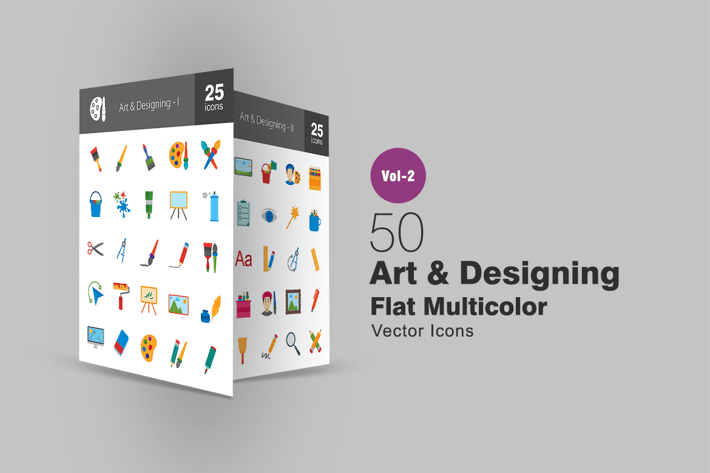 50 Art & Designing Flat Multicolor Icons