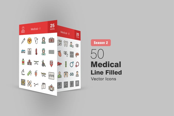 50 Medical Filled Line Icons Season II