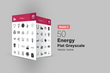 50 Energy Flat Greyscale Icons Season II