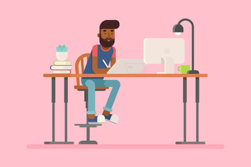 Flat Hipster Designer Character and Workspace Set