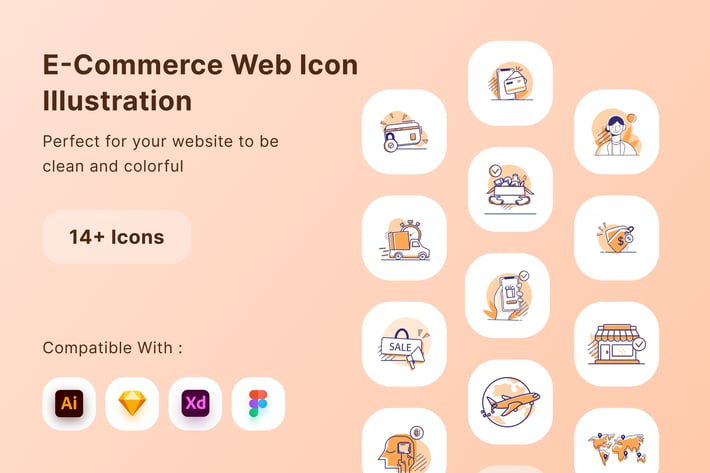 14 E-Commerce Icon Illustration