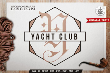 Yacht Club Monogram Template With Geometric Shape