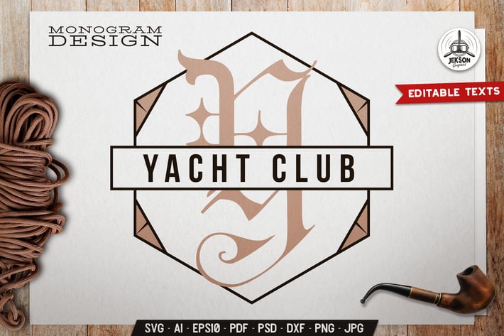 Yacht Club Monogram Template With Geometric Shape