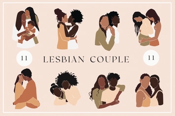 Lesbians Couple Clipart Set