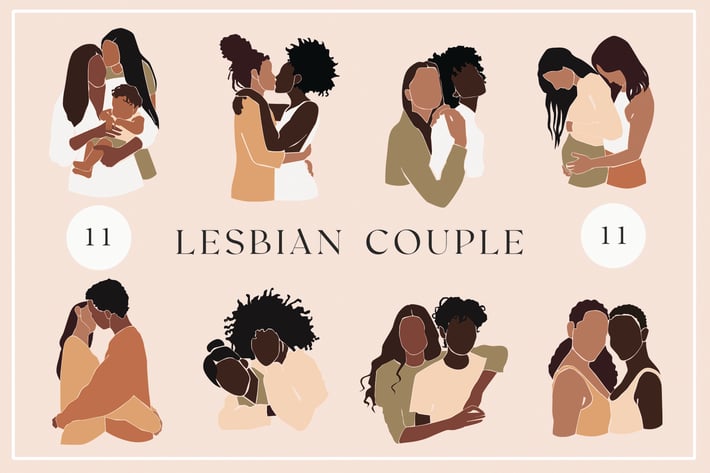 Lesbians Couple Clipart Set