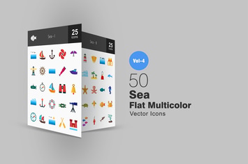 50 Sea Flat Multicolor Icons