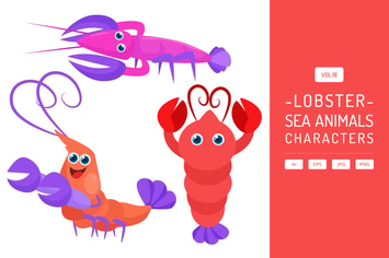 Cute Lobster - Sea Animals Characters Vol.18