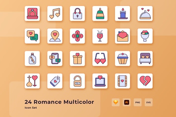 Valentine Romance Love Multicolor Icon Set