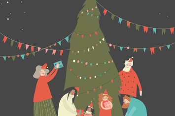 Happy family celebrate Christmas. Joyful emotions.