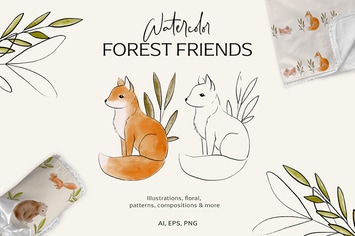 Watercolor forest friends