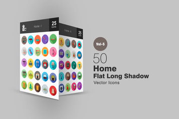50 Home Flat Shadowed Icons