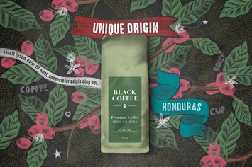 Coffee package mockup with illustration