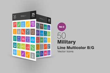 50 Military Line Multicolor Icons
