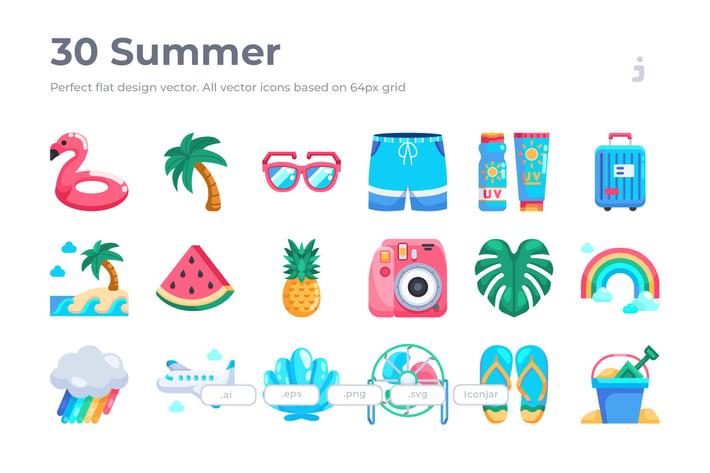 30 Summer Icons - Flat