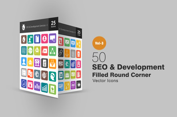 50 SEO & Development Flat Round Corner Icons