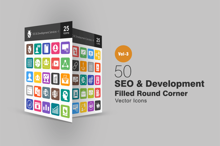50 SEO & Development Flat Round Corner Icons
