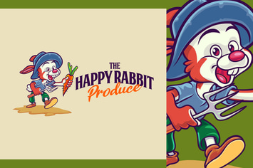 Cartoon Farmer Rabbit Character Mascot Logo