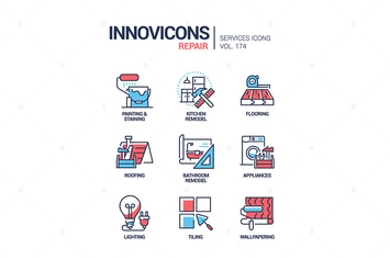 Repair Services - Line Design Style Icons Set