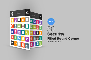 50 Security Flat Round Corner Icons