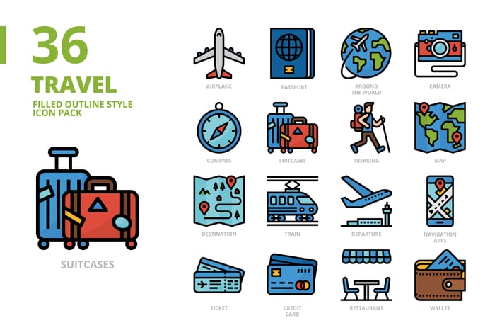 Travel Filled Outline Icon Set