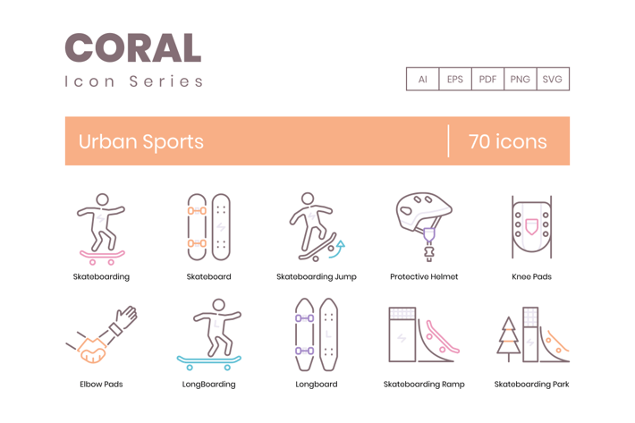 70 Urban Sports Line Icons 